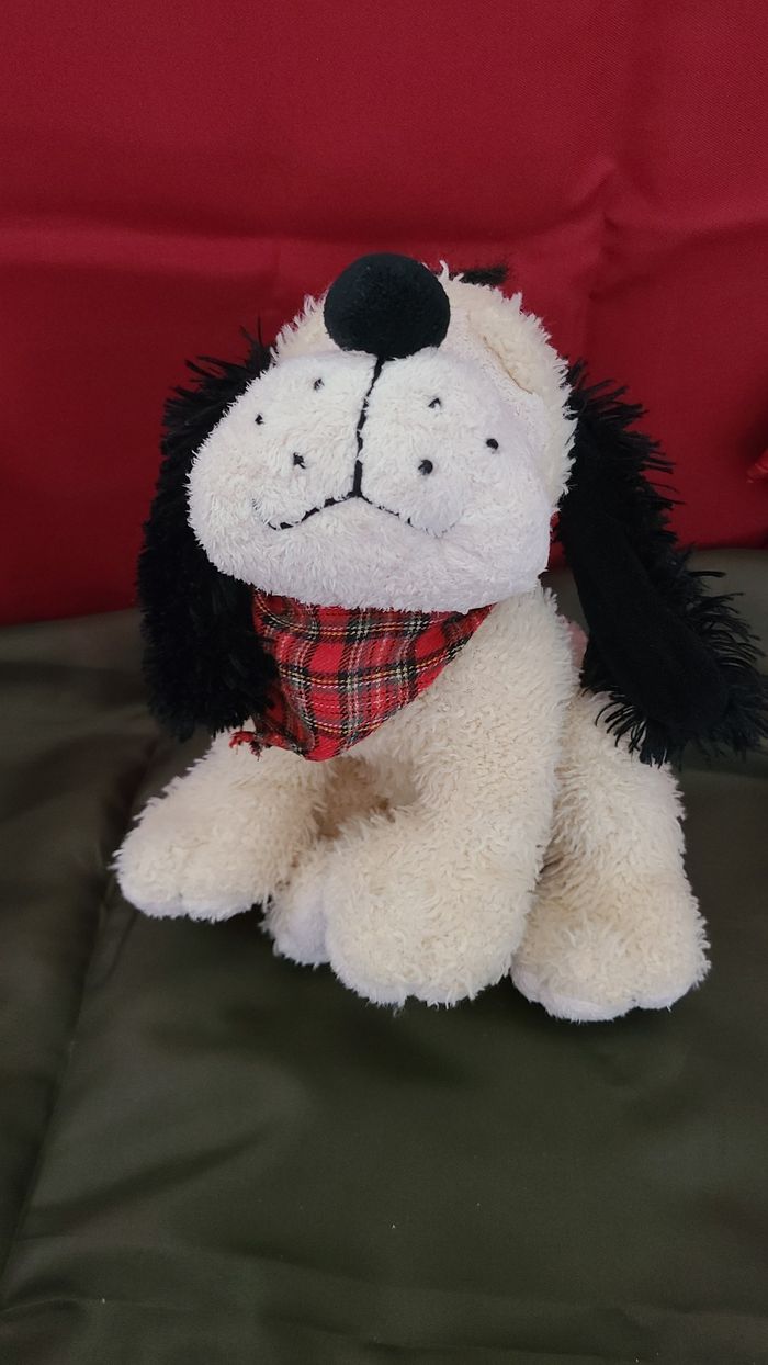 peluche chien blanc noir bandana Ecossais althans - photo numéro 6