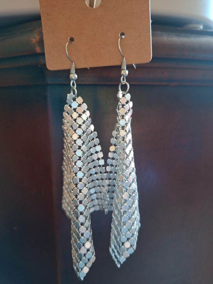 Superbes Boucles d'Oreilles Maille Métallique Brillante - Style Tendance - photo numéro 4