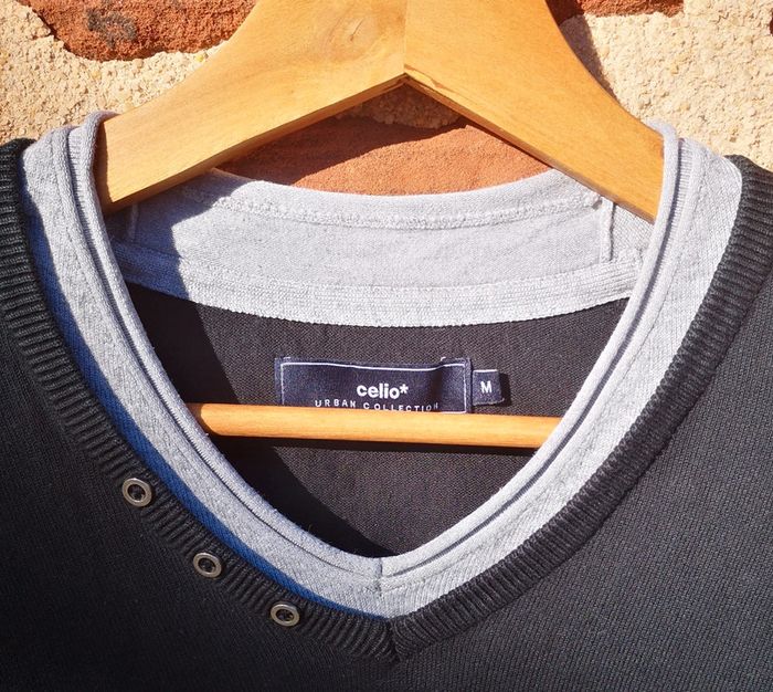 Pull fin homme Celio noir et gris - photo numéro 2