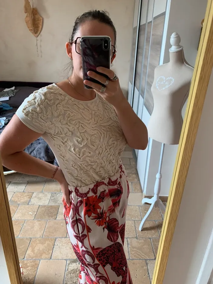 T-shirt beige à froufrou sur le devant Zara taille petit M - photo numéro 12