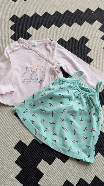 Lot 1 débardeur et 1 gilet Tape à l'oeil chat et toucan