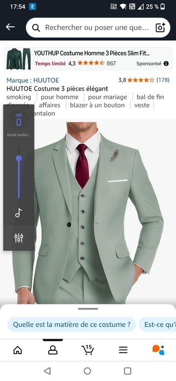 Costume 3 pièces vert sauge