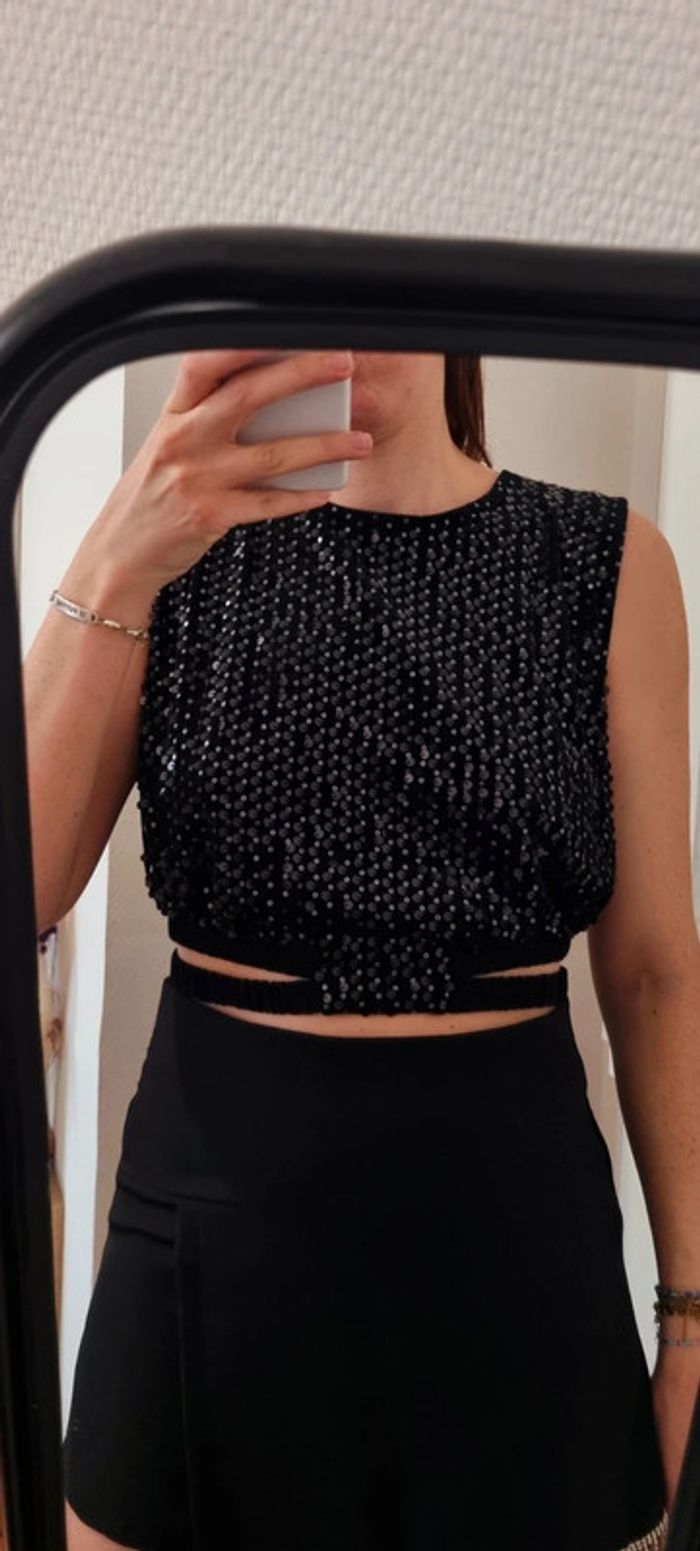 Top débardeur sequins noir maje taille 3 40 neuf avec étiquette - photo numéro 8