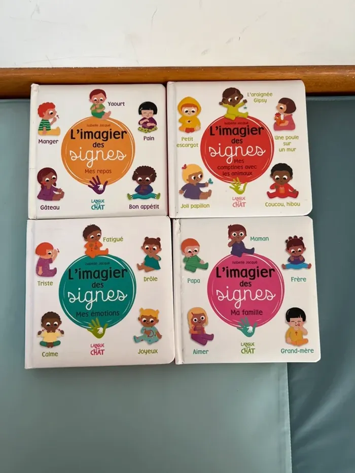 Lot 4 livres L’imagier des signes | Émotions, Famille, Repas & Comptines animaux