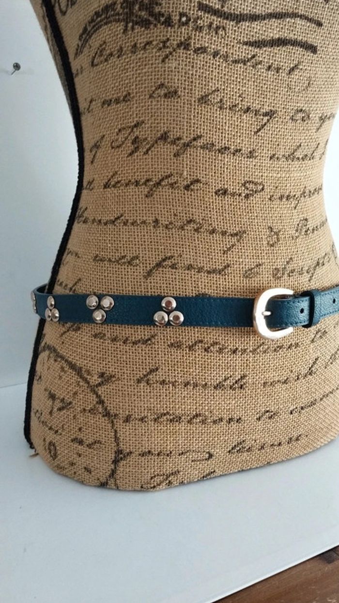 Ceinture bleu canard ronds doré 90 cm - photo numéro 4