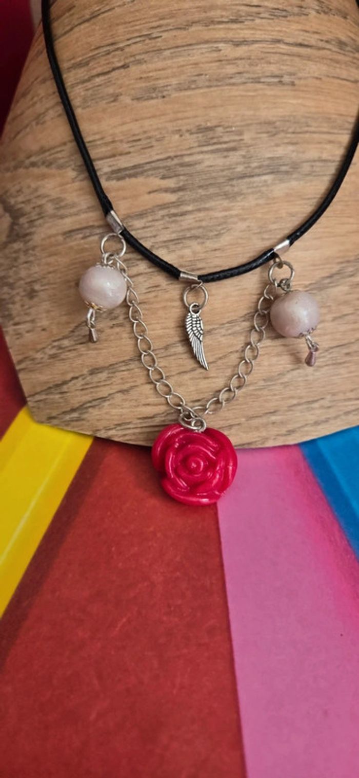 Collier fleur et perles Fimo neuf - photo numéro 2