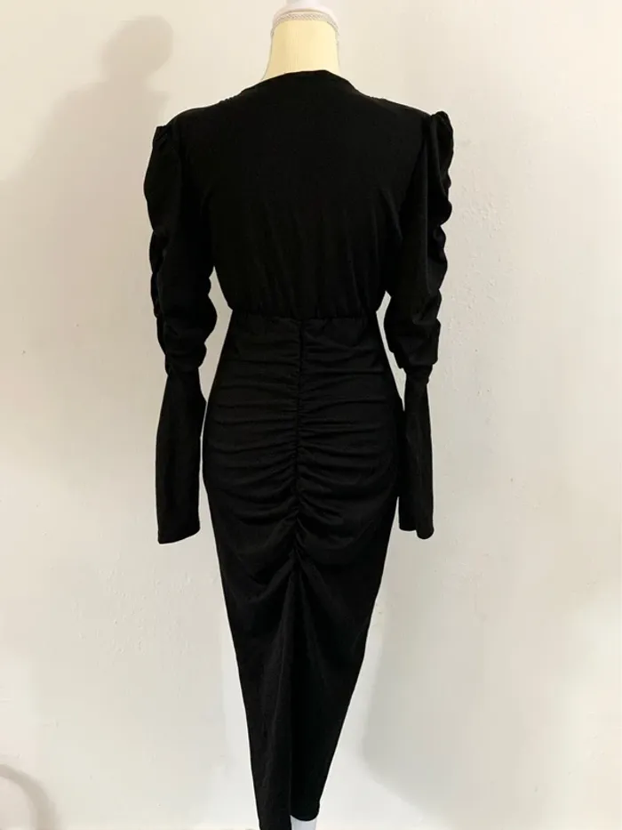 Robe longue noire drapée – Copperose - Taille L - photo numéro 3