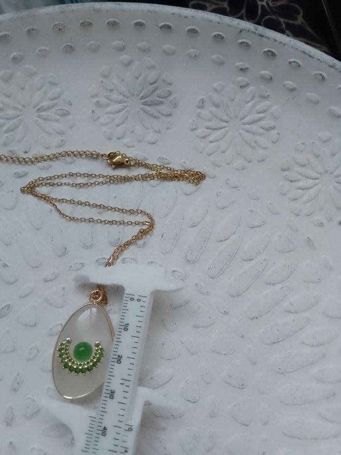 Collier cristal de roche et pierre agate verte - photo numéro 3