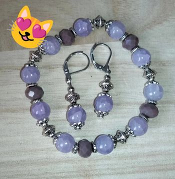 Parure bracelet boucles d'oreilles violet