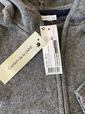 Gilet à capuche neuf coton laine 86 cm