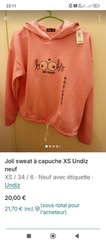 Sweat capuche rose Undiz XS