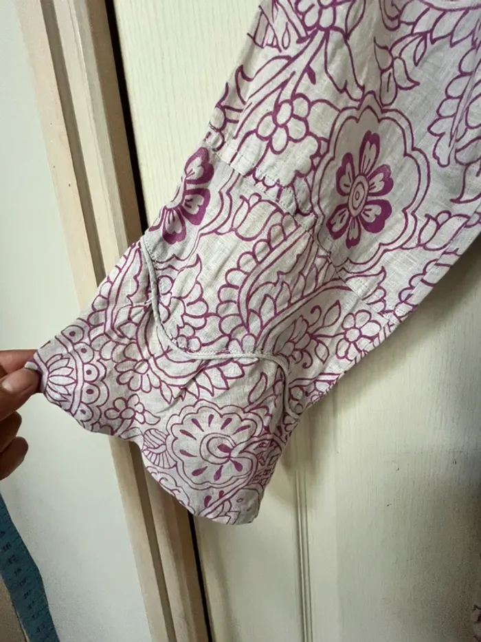 Très jolie Robe en Lin, se resserre sous la poitrine, grise à motif couleur lilas  -Taille - photo numéro 11