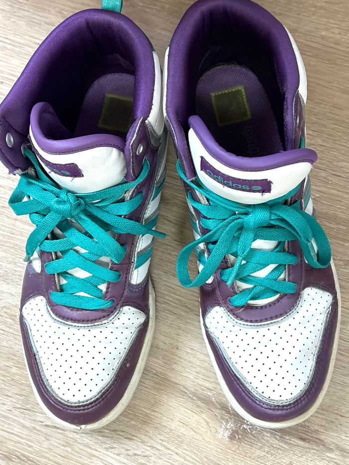 Baskets Adidas montantes rétro – violet & turquoise, style vintage street - photo numéro 5