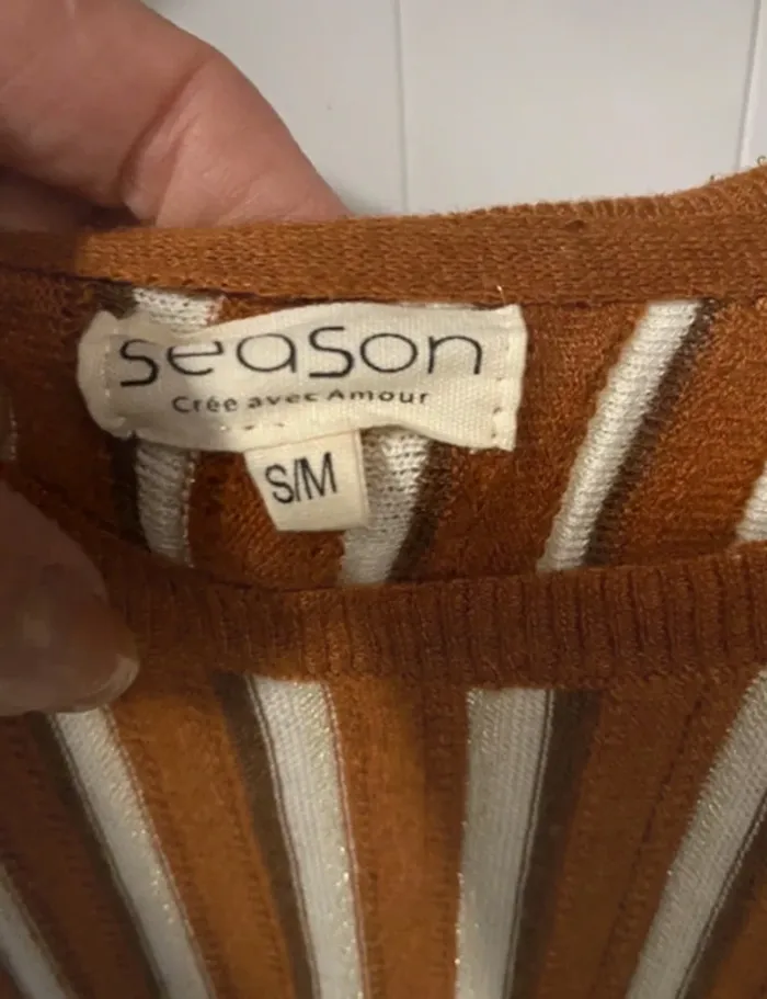 Pull léger rayé camel et blanc Season neuf taille S/M - photo numéro 3
