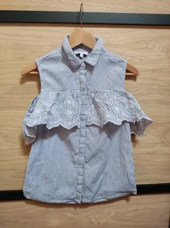 Chemise été rayée, épaules dénudées, dentelle