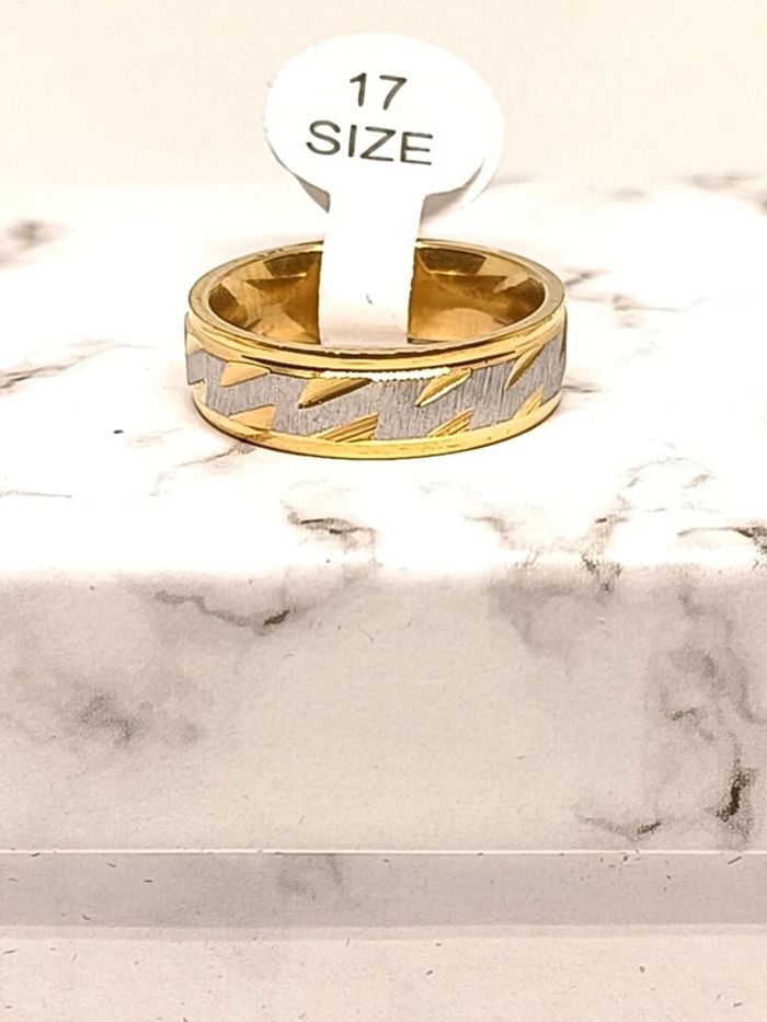 Bague anneau acier doré et argenté type alliance - photo numéro 3