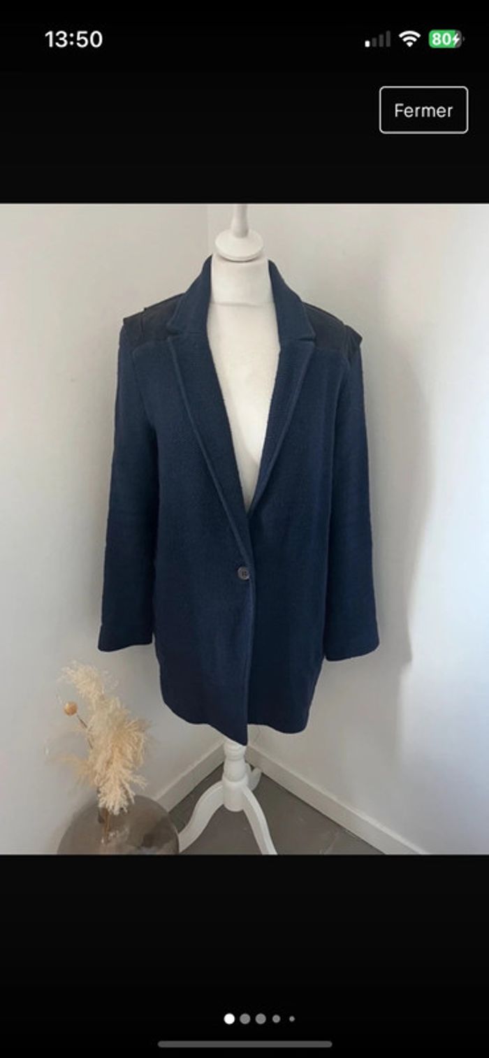 Manteau bleu et cuir noir Maje L