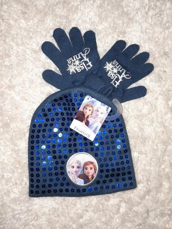 Ensemble bonnet à sequins et gants Elsa et Anna Reine des neiges  taille 4/6 A