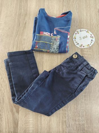 Ensemble pantalon+t-shirt garçon 3ans Kiabi, jean bourget