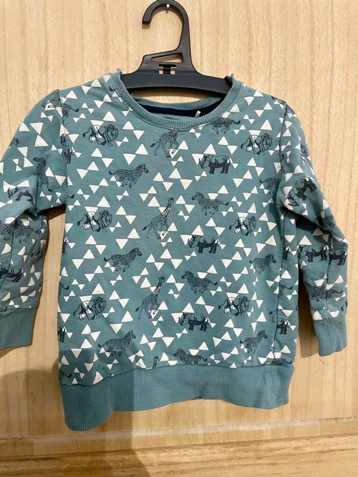 Sweat bleu vert animaux de la savane triangle 2/3 ans