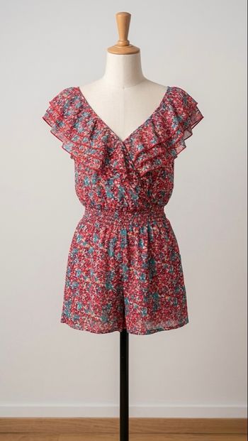 Cache Cache - Combishort à fleurs - Taille 38 - Rouge/Multicolore - Neuf avec étiquette 