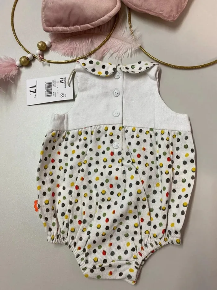 Barboteuse bébé à pois multicolores (neuf) - Taille 1 mois - photo numéro 4