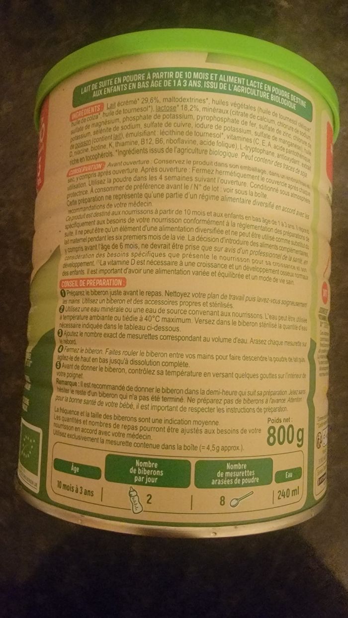 Lait croissance bio 3 eme age - photo numéro 3