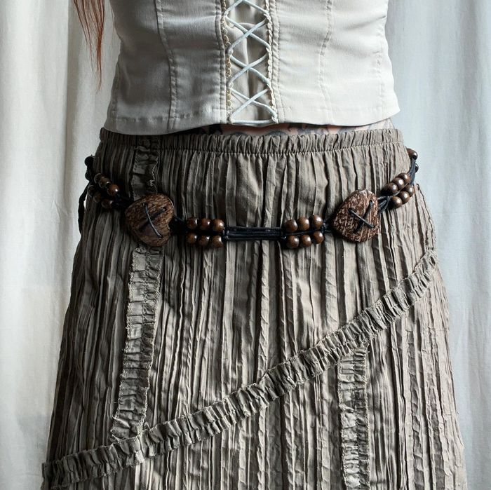 Ceinture de taille perles coeurs bois y2k trending - Taille ajustable