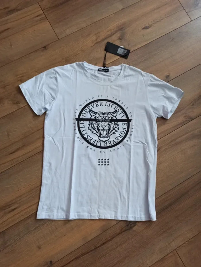 Tee shirt blanc homme tête de tigre L