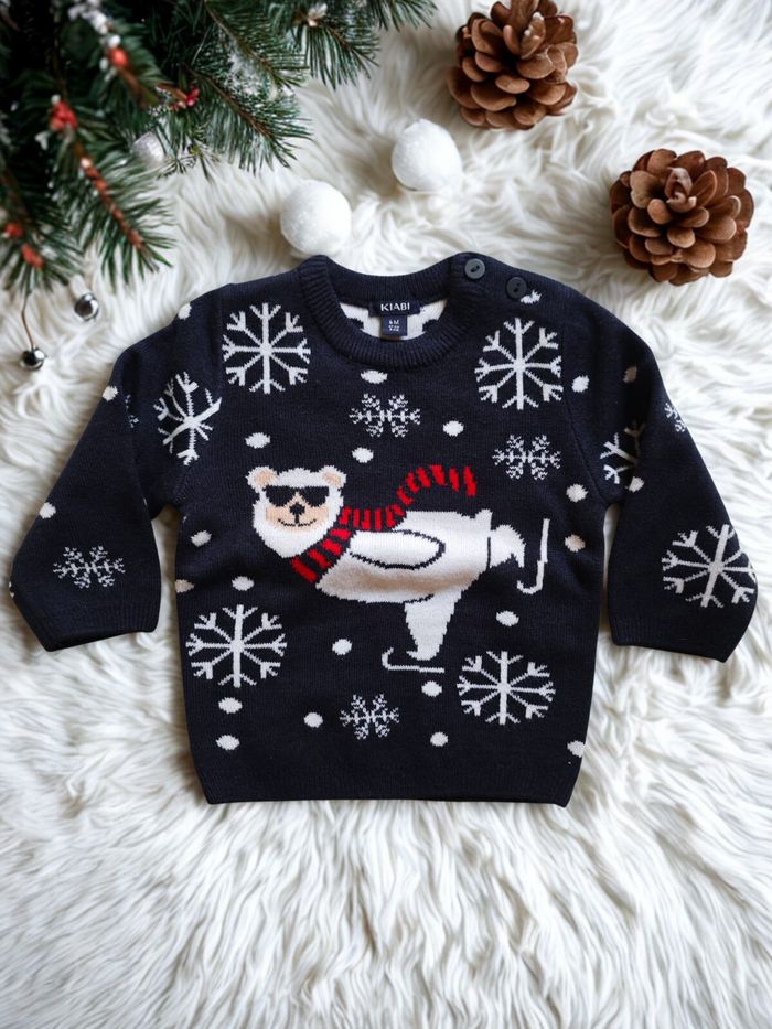 Pull de Noël Bleu foncé Ours polaire Kiabi 3 mois