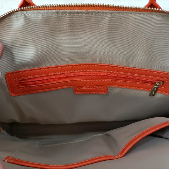 Sac à main et portefeuille orange assortis avec doublure beige compartimentée S034 - photo numéro 7