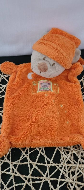 Doudou Ours Plat Orange Tête d ours Nicotoy