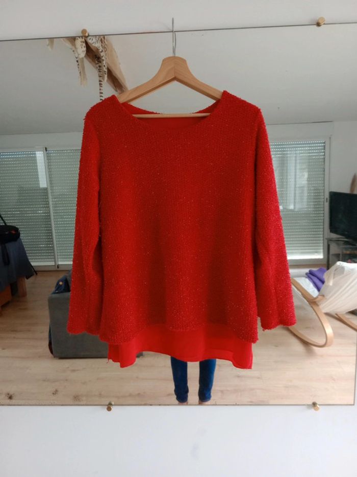 Pull femme L rouge fibres brillantes c85 - photo numéro 7