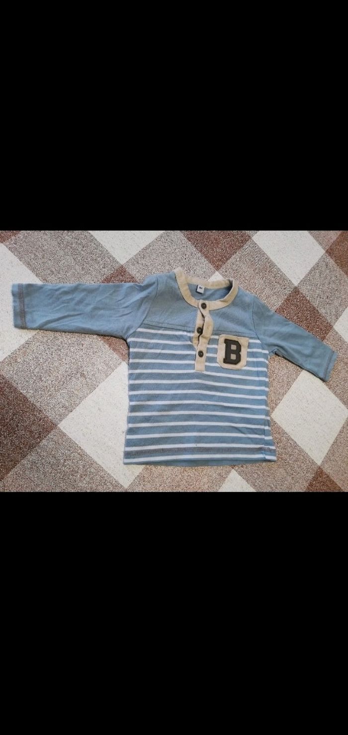 Tee shirt 6 mois épais manches longues rayé blanc/bleu