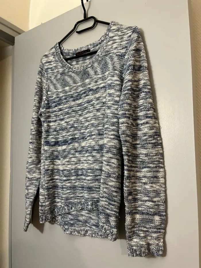 Pull brillant blanc et bleu - photo numéro 2