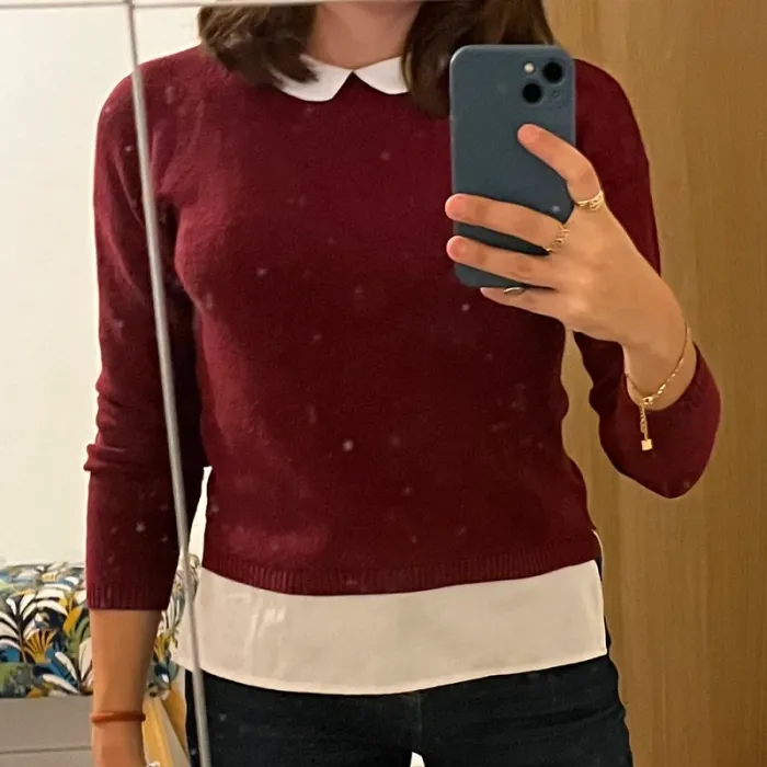 Pull bordeaux avec fausse chemise intégrée - photo numéro 2