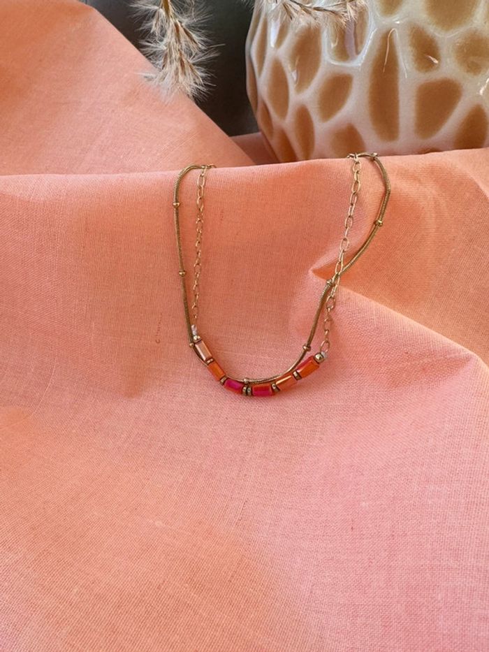 Bracelet or acier inoxydable et pierre cristal fushia neuf - photo numéro 3