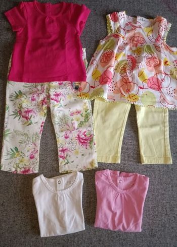 Lot 2 pantalons + 3 Tee-shirts + 1 blouse, 1 an/12 mois
