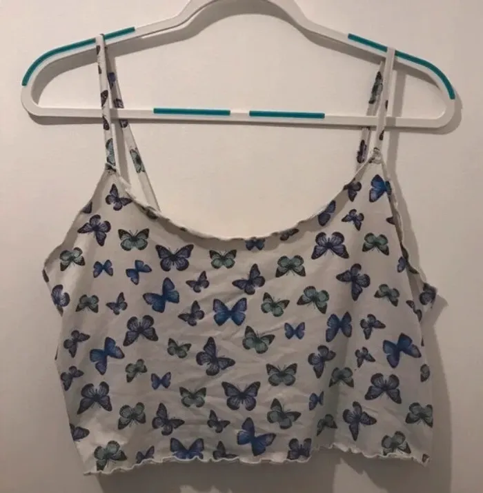 Top court fleuri blanc taille XL - photo numéro 3