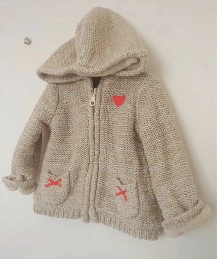 Gilet épais très chaud bébé chaud 9 mois capuche orchestra hiver crème beige épais zip - photo numéro 3