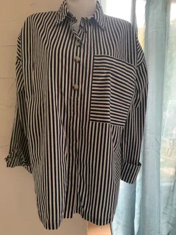 Chemise Zara oversize rayé bleu et blanc taille L