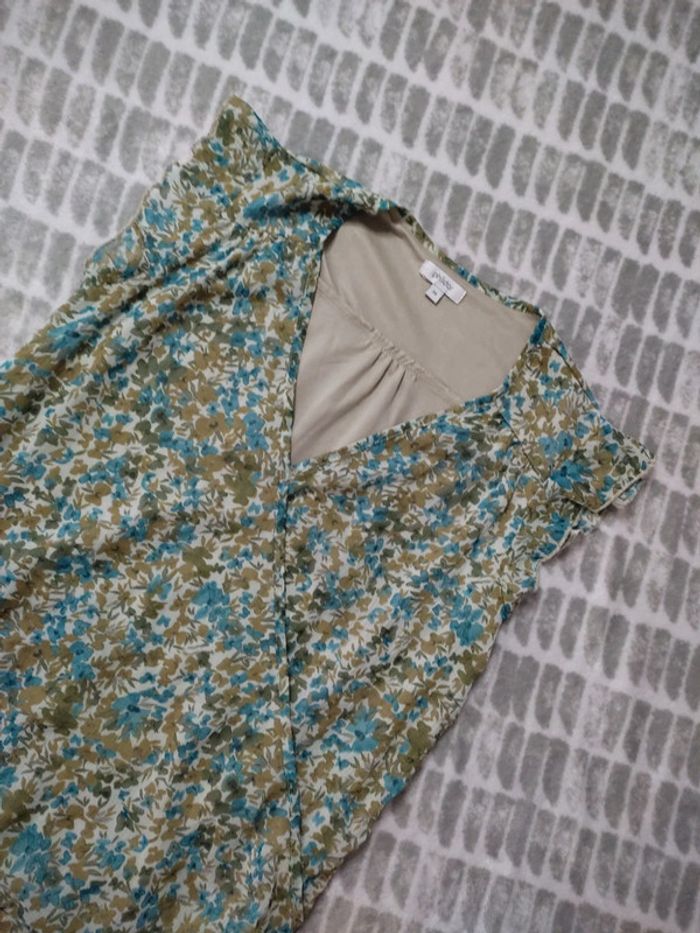 Robe mi longue a fleurs bleu et vert Phildar taille 38 - photo numéro 3