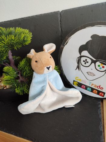 doudou lapin picot2 picot 2 marron blanc bleu noir triangle Peluche  DD003306