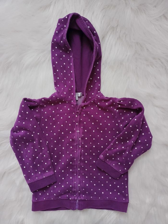 Sweat à capuche en velours prune à pois 23 mois N*020