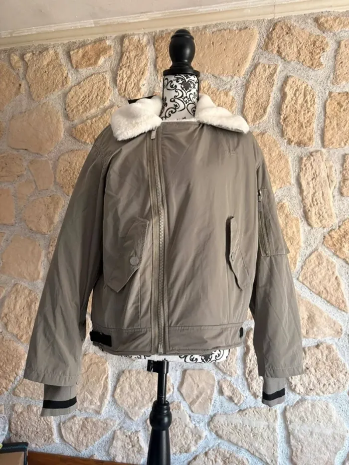 Blouson manteau veste taupe Kaporal S – Col sherpa blanc, neuf avec étiquettes - photo numéro 3