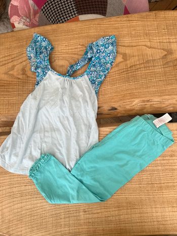 Ensemble 10 ans Jacadi okaidi 12 été débardeur Liberty legging court bleu