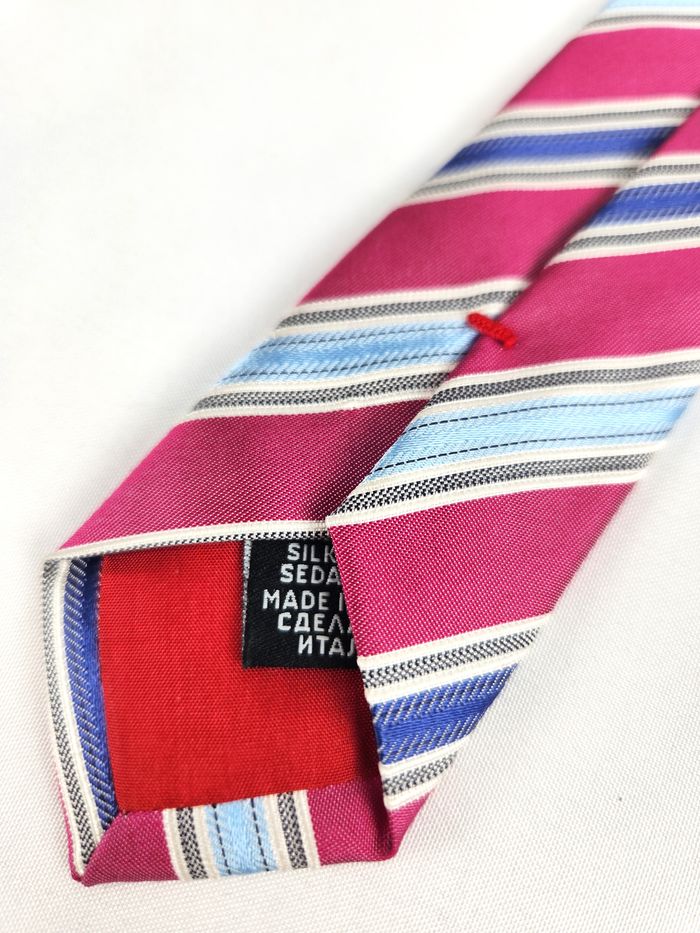 Cravate Hugo Boss en soie Rayures diagonales Rouge et bleue - photo numéro 7