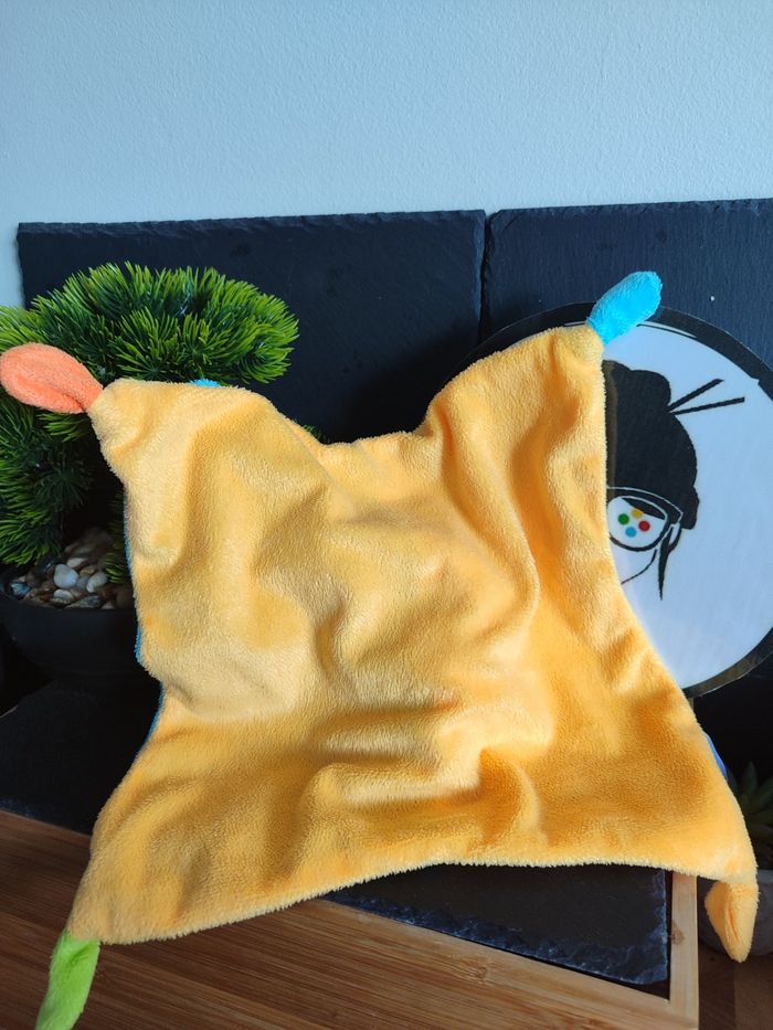 Doudou Cheval Âne Orange Bleu Bambia Plat Mouchoir Carré Vert Beige DD003538 - photo numéro 2