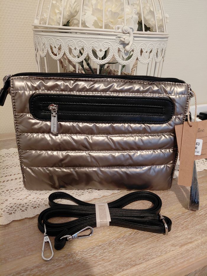 Sacoche matelassé doudoune taupe métallisé - photo numéro 3