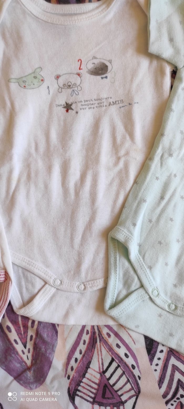 Lot 3 bodies à manches courtes Petit bateau 6 mois - photo numéro 8